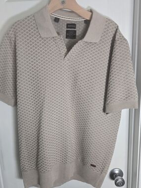 Buffalo David Bitton Men's Beige Knit Polo Shirt Size M